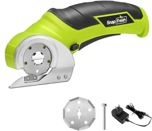 SnapFresh Cordless Electric Scissors, 4V Electric Mini Box Cutter, Carpet & Cardboard Cutter Tool with a Replacement Blade/Charger, Rotary Cutter for Cardboard Packages Leather Plastic （Green）