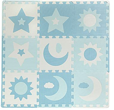 MoMi Schaumstoff-Puzzle NEBE aus Eva-Schaumstoff, 9 Teile je 30 x 30 x 1 cm mit Randteilen, ideal als eine Krabbelmatte (90 x 90 x 1 cm), Spielunterlage, Spielzeugaufbewahrung Blau