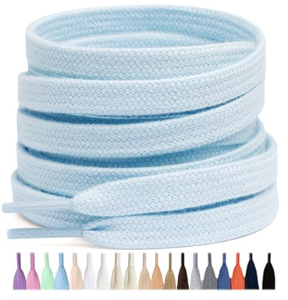 Stepace 2 Pairs 100% Cotton Flat Shoe Laces 8mm Wide Shoelaces for Sneaker Running Athletic Shoes light blue 120