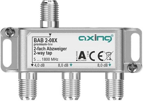 Axing BAB 2-08X 2-Fach Abzweiger 8 dB 5-1800 MHz TV Data Internet Kabelfernsehen
