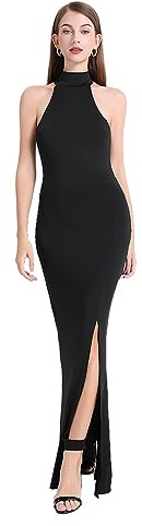 KBRPEY Abito Elegante Donna Nero L - Elegante Abito Sexy Senza Maniche Vestiti Donna Eleganti Abiti Bodycon Abiti da Sera Lunghi Eleganti