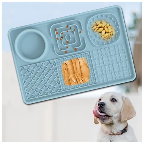JUNZAI Slow Feeder Hund, mit superstarker Saugkraft,BPA-fre,Anti Rutsch, Silikon Schleckmatte Hund Schlingnapf Hunde Groß, für Hundeleckerli und Katzenfutter,Langeweile Relief,Blue