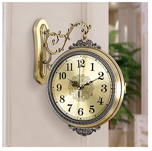 Antik Retro Bahnhofsuhr Home Decor Wanduhr doppelseitige Wanduhr Retro Silent Station Clock Kreative 360 ​​° Drehendes Wohnzimmer Schlafzimmer Studie Pastoral Outdoor Garten Wanddekoration Wanduhr Dop