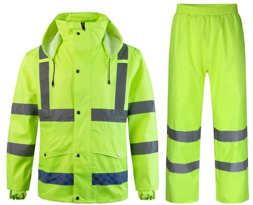 Yukirtiq Impermeabile Unisex Tuta Antipioggia Riflettente Uomo Antipioggia 2 Pezzi Tuta Antipioggia Giacca Impermeabile da Lavoro Alta Visibilità Set di Giacca e Pantaloni da Pioggia, Verde, XXL