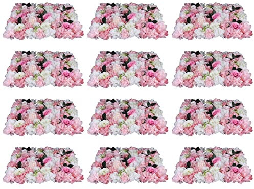 LANNADD 12 Stück Blumenwandpaneel, 60cm X 40cm Kunstrosen Künstliche Blume Blumenhintergrund, Blumenwandhintergrund Ideal für Die Dekoration Von Hochzeitslocations Babypartys und Partys