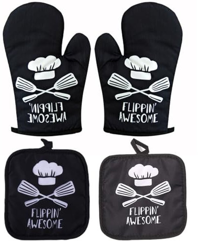 NHP 4 Pezzi Guanti da Forno e Presine da Cucina,Guanti Forno,Guanti Cucina,Set di Guanti da Forno Resistenti al Calore Pratico Cotone Fodera Guanti da Barbecue per Cucinando Barbecue a Legna,Cottura