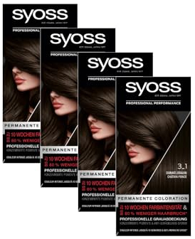 Syoss Color Haarfarbe 3_1 Dunkelbraun Stufe 3 (4x 115 ml), permanente Coloration für bis zu 10 Wochen Farbintensität und 70% weniger Haarbruch*