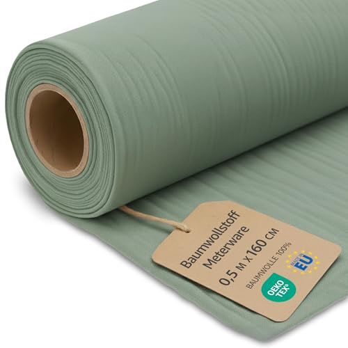 Bomullstyg Metervara Ren Bomull SET 2x: 1M x 160 cm – Sytyg Dekorationstyg för Patchwork Kläder Kuddar Gardiner Foder Hudvänligt Andningsaktivt Naturligt och Mjukt 7. Salvia färg