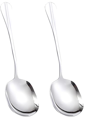 2 Pcs Stainless Steel Large Buffet Serving Spoons Stainless Steel Serving Spoon Silver Serving Spoons with Long Handle for Kitchen Restaurant Banquet （Square Head Enlarged