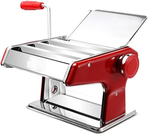 ZYJIX Professional Pasta Maker Machine Hand Crank Noodle Maker Pasta Machine Stainless Steel Roller Pasta Thickness Settings For Dumpling Skins Fresh Cutter, Red