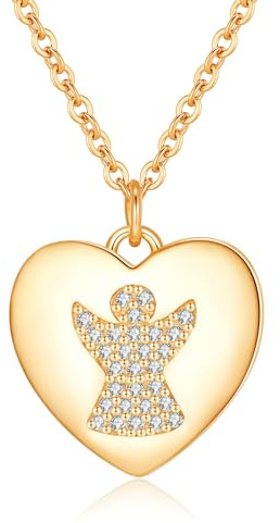 Jrêveinfini Corazon Angel de la Guarda Collar Niña Mujer Oro Plata de Ley 925, Colgante Collar de la Suerte, Original Personalizado Regalo Bautizo Comunion Cumpleaños Mujer Niña Mama