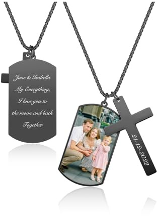 PiercingJak Collier Pendentif Plaque Armée Médaillon Photo Texte Personnalisé avec Croix Chrétien Collier Acier Inoxydable pour Homme Femme Religieux Chaîne Gravure Personnalisé Cadeau Homme (Noir)
