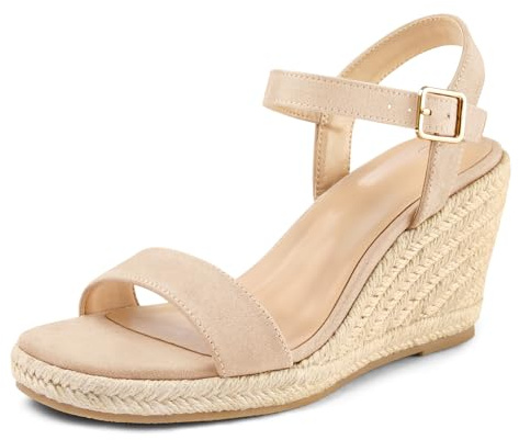 mysoft Women's Platform Espadrille Wedge Sandals Square Open Toe Ankle Strap Buckle Casual Summer Dressy Sandals