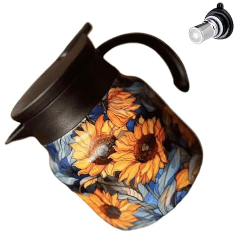 Tewzafiya Théière avec infuseur, théière en vrac - Verre à thé avec infuseur de 1000 ml avec motif floral,Tasse de voyage Isolant Doublure en acier inoxydable Machine à thé domestique