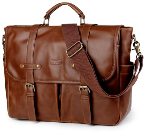 Baosha Faux Leder Umhängetasche 15,6 Zoll Laptop Tasche für Männer Messenger Tasche Vintage Aktentasche Satchel Schultertasche YL-01 (Braun)
