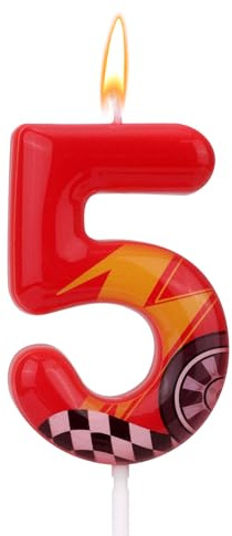 Racing Cars Themed Birthday Candle, Red Racing Car Lightning Number Candle Perfect Cake Toppers and Birthday Anniversary and Theme Party Decoration Supplies(Number 5)