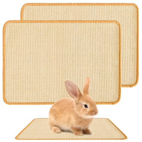 2 Stück Kratzmatte für Kaninchen, 40×30cm Katze Natürliches Krallen und Zahnpflege Matten Meerschweinchen Unterlage Sisal Kaninchen Käfig Einlagen zum Beißen Schlafen Nisten