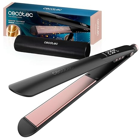 Cecotec Piastra per capelli stretta con cavo Lisse Keratin Essence. Funzione HeatMax, 130-230 °C, rivestimento in ceramica con cheratina e olio di argan, spegnimento automatico, con borsa da viaggio