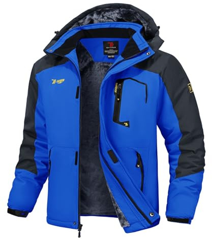 Rdruko Veste de ski pour homme - Veste d'hiver chaude doublée - Veste softshell épaisse - Imperméable - Veste de snowboard respirante - Veste fonctionnelle avec capuche amovible, 4XL