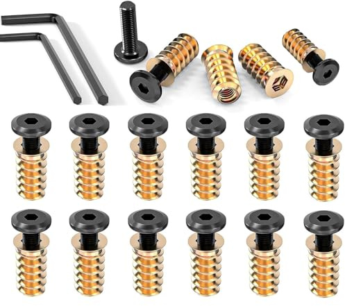 20 Pcs M6 Threaded Inserts for Wood with Bolts Set, for Wood Furniture,with 2 Wrench
