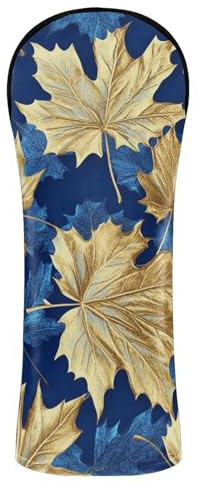 Set di coperture per mazze da golf vintage blu e oro con foglia d'acero impermeabile con etichetta numerica per coperture per mazze da golf driver
