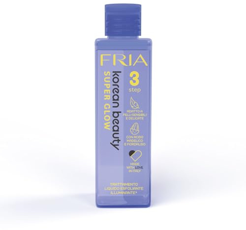 Fria Korean Beauty Trattamento Liquido Esfoliante Illuminante Super Glow, Adatto a Pelli Sensibili e Delicate, Con Acido Mandelico e Fiordaliso, Confezione da 150ml
