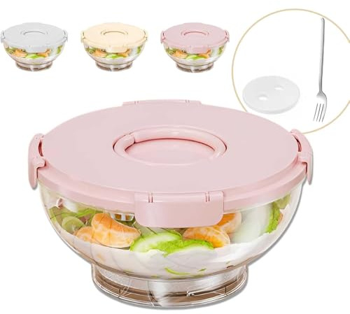 WSFYTAM Ensaladera con Paquetes De Gel Refrigerante, Ensaladera Grande De 111,6 Oz con Tapa, Ensaladera para Reuniones, Bandeja Refrigerada para Alimentos Fríos,Rosado