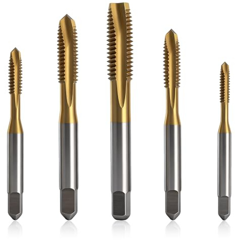 Juego de 5 Machos de Roscar HSS Profesionales M3 M4 M5 M6 M8 Broca para Cortar Rosca Métrica, Revestimiento de Titanio para Metal, Madera, Plástico