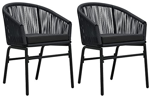 Owoxanthellate Gartenstuhl Set 2er Schwarz 58x58x78 cm wetterfest Rattan Terrassenstühle mit Kissen klappbar Balkonmöbel für Garten Terrasse & Kleiner Balkon