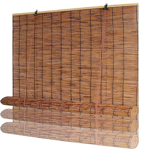 Retro Bamboo Roll up Blinds, Outdoor Reed Shades for Patio & Porch, Waterproof Roller Window Shades with Lift, Blackout Privacy Screen for Home Garden, 24 36 48 60 72 Wide Brown(72 W x 72 H)