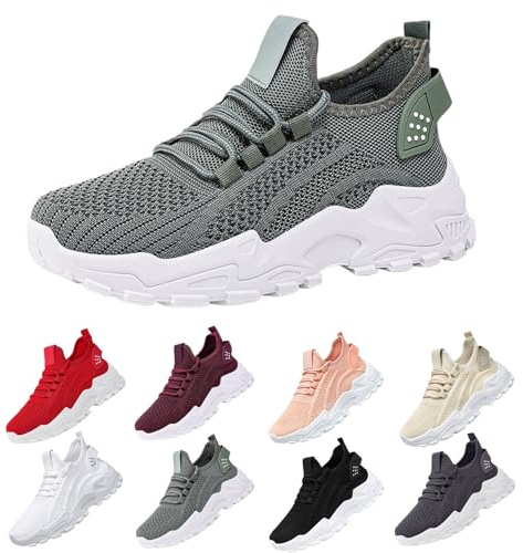 Platåsandaler damer sommar – fritidsskor damer andas damskor enfärgade joggingskor fashionabla löparskor bekväma sportskor som avslappnade maskerade sneakers, Grön, 43 EU