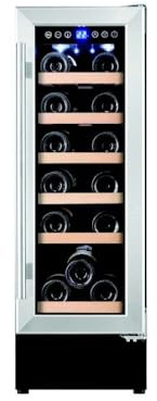 Cookology Essentials 30cm Built-Under Wine Cooler - Stainless Steel & Black | 18 Bottle Capacity - Touch Control Blue LED Display - Compressor Cooling - 5-18°C Temperature Range