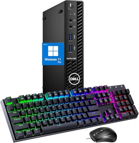 Dell OptiPlex 3080 Mini PC Ordinateur de Bureau, Intel Core I5-10500T, 8 Go RAM, SSD 256 Go, Bluetooth, Clavier QWERTY américain, Souris, USB WiFi, Windows 11 Pro (reconditionné)