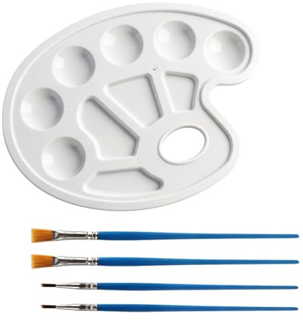 Paleta de plástico con 4 pinceles, 4 paletas ovaladas con ranuras, para acrílico, acuarela, pintura al óleo, creación artística