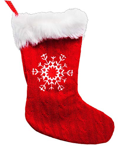 alles-meine.de GmbH 1 Stück XL - Weihnachtssocke & Filzstrumpf - 3-D Effekt - Schneeflocke - Strick - rot - 32 cm - Nikolausstiefel - Nikolausstrumpf/Weihnachtsstiefel - ..