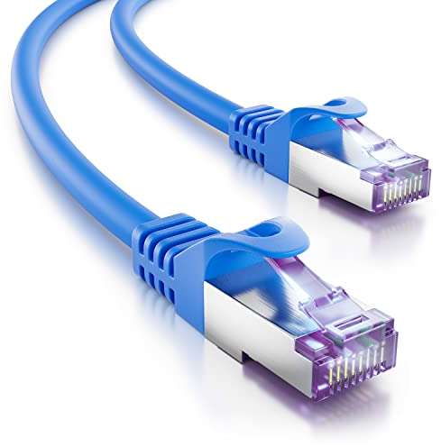 deleyCON 1m Cable de Red CAT7-10 Gigabit - Cable de Conexión RJ45 Cable Ethernet (Cobre, Blindaje SFTP PiMF) - para Highspeed LAN DSL Switch Modem Router Patchpanel CAT7 CAT6 CAT5 - Azul