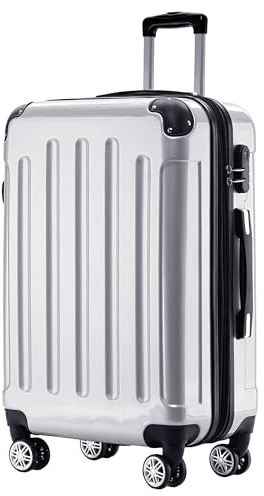 BEIBYE Hartschalen Koffer Trolley Rollkoffer Reisekoffer 4 Zwillingsrollen Polycabonat (Silber, Handgepäck 55cm-40L)