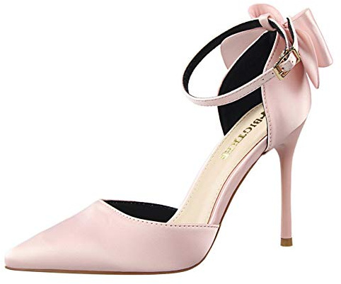 Dam högklackade 10 cm ankelrem stilett stängd tå klänning sandaler klänning pumps hovskor pumps högklackade skor för fest bröllop nattklubb, Rosa, 38 EU