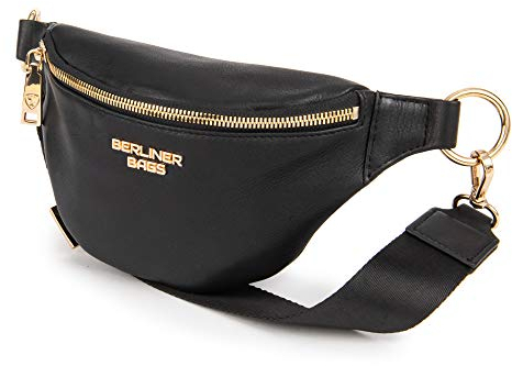 Berliner Bags Premium Bauchtasche Mona, Umhängetasche aus Leder, Crossbody Tasche, Gürteltasche für Damen und Herren - Schwarz