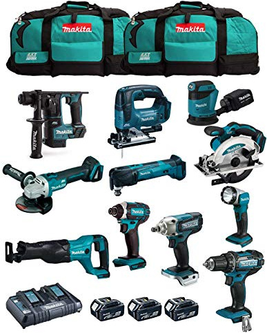 Kit MAKITA MK1101 (DDF482 + DHR171 + DGA504 + DTD152 + DJV182 + DSS610 + DJR186 + DBO180 + DTM51 + DML802 + DTW190 + 3 Batterien 5,0 Ah + Ladegerät + 2 x LXT600)