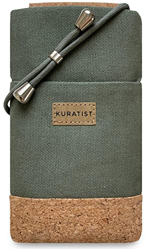 Kuratist NELA Handy Umhängetasche - Canvas & Naturkork - Grün - Größe M (Pine) - Für Smartphones bis 6.9 Zoll, Kompatibel mit iPhone, Galaxy, Xiaomi, Verstellbarer Gurt, Modern & Minimalistisch
