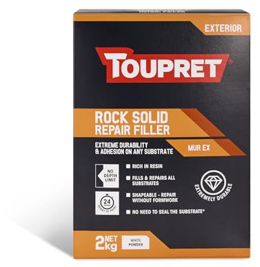 Toupret Rock Solid Repair Filler - High‑Strength Exterior Masonry Repair Powder - No Depth Limit, Weather‑Resistant, Paint‑Ready in 24 Hours - Cement-Based - 2kg