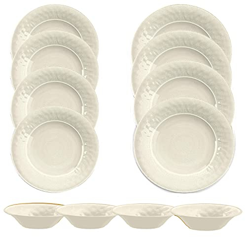 Crackle Glaze Cream - Melamine/Plastic 12 Piece Outdoor Dinnerware - Set for 4