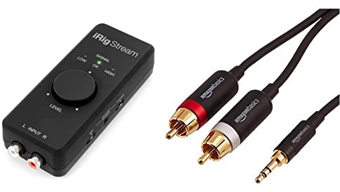 IK Multimedia iRig Stream | Streaming audio interface for iPhone, iPad and Mac/PC & Amazon Basics 3.5mm to 2-Male RCA Adapter Cable - 1.2m / 4 Feet