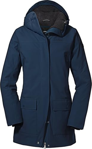 Schöffel Damen Ins. Parka Rotterdam L wind- und wasserdichter Damen Parka mit verstellbarer Taille, Wintermantel mit 4-Wege-Stretch und Teddyfutter