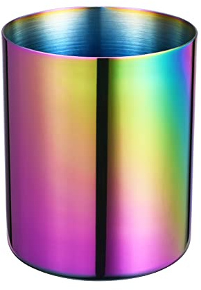 Aurora-color Edelstahl-Stifthalter, runder Stiftebecher mit großem Fassungsvermögen, multifunktionale Metall-Schreibtischaufbewahrung, Make-up-Pinselhalter, interne Bürste, Aurora-Farbe