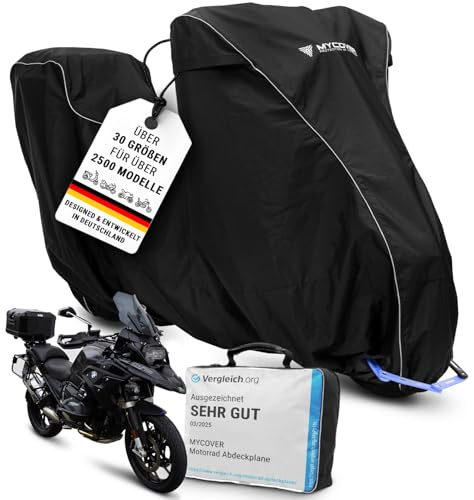 MYCOVER bâche Moto Premium Faite Main - 30 Tailles pour Plus de 2500 modèles - 100% ajustée, étanche, résistante à l'hiver & extrêmement résistante à la déchirure - Taille XL+TC (L250xB115xH145)