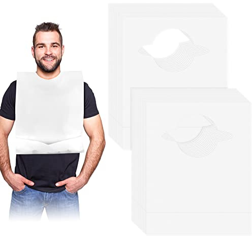 Hicarer 100 Pcs Disposable Adult Bibs with Crumb Catcher for Elderly Eating Plastic Bibs Single Use Dining Clothing Protectors
