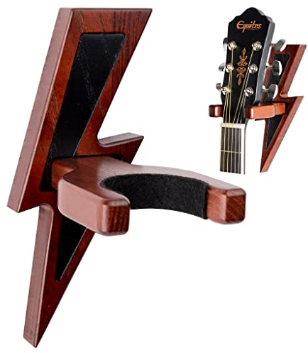 TESLYAR Gitarren-Wandhalterung für Akustikgitarre | Gitarrenhalter für die wand | Gitarren wandhalterung | Rock-Design | Blitz | Gitarrenhänger für klassische Gitarre, E-Gitarre, Bass, Ukulele (Rot)