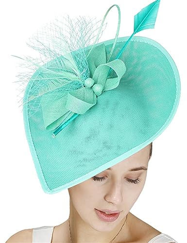 GIBZ Damen Fascinator Hut mit Breiter Krempe Elegant Tea Party Stirnband Pillbox Hüte mit Federn Hochzeits Kopfschmuck, Grün